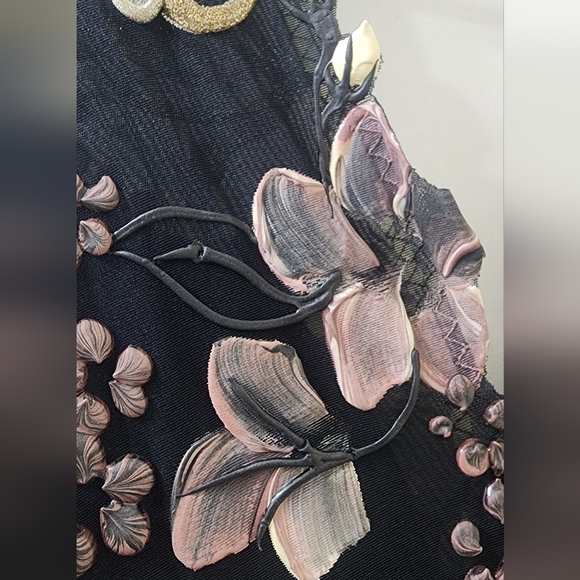 Vintage Ema Savahl Black Floral Embroidered V-Neck Dress, Small. - Picture 15 of 16